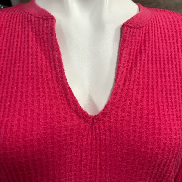 LOFT Pink Ribbed Textured Blouse with Long Sleeves - Picture 2 of 8